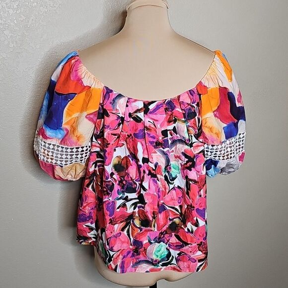 French Connection Small Isadora Patch Poplin Bardo Floral Blouse Puff Sleeves - Picture 5 of 9